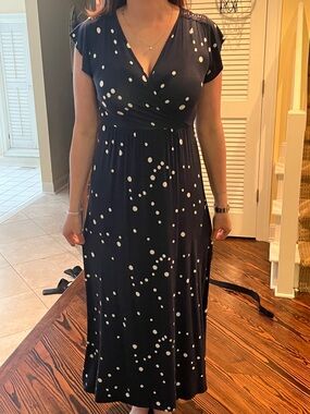 Market & Spruce Blue Maxi Dress with White Polka Dots